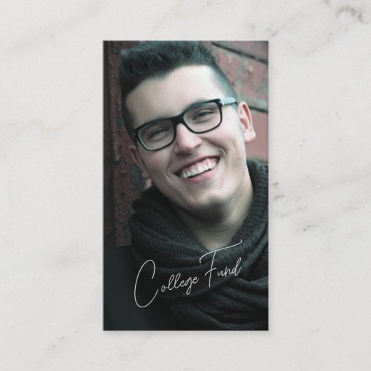 Blauw Elegant Afstuderen Foto QR Code College Fund Informatiekaartje (Voorkant)