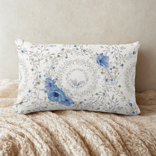Blauw elegant antiek bloemmotief kussen