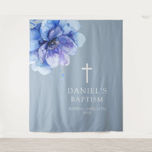 Blauw Elegant Aquarel Bloem Doop Achtergrond Wandkleed