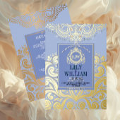 Blauw Elegant Artdeco Diamond Monogram Bruiloftsgo Folie Uitnodiging