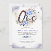 Blauw Elegant | Baby jongen | 1e verjaardag Kaart (Voorkant)