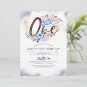 Blauw Elegant | Baby jongen | 1e verjaardag Kaart (Staand voorkant)