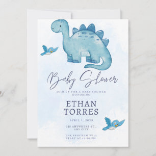 Blauw Elegant baby shower Uitnodiging Leuke Dinosa