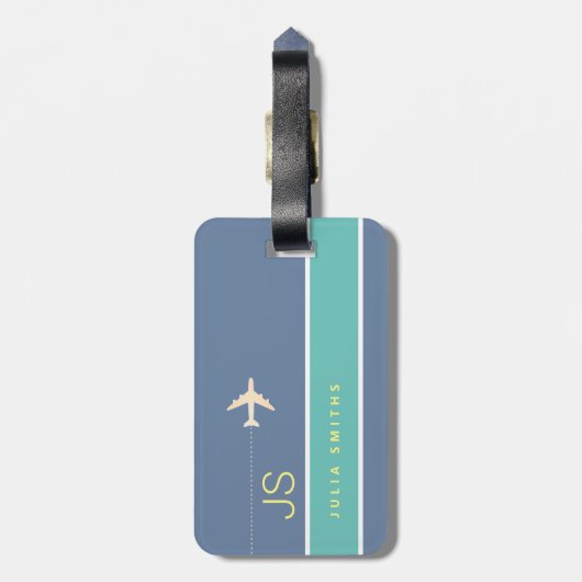 Blauw Elegant Bagage-label met naam Bagagelabel (Achterkant verticaal)