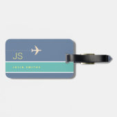 Blauw Elegant Bagage-label met naam Bagagelabel (Achterkant horizontaal)