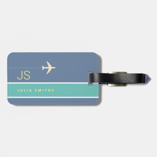 Blauw Elegant Bagage-label met naam Bagagelabel (Achterkant horizontaal)