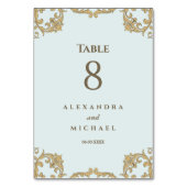 Blauw Elegant  Barok Huwelijk Kaart (Voorkant)