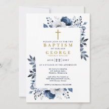 Blauw Elegant Bloem Botanische Moderne Doop
