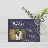 Blauw Elegant Bloem Bruiloft Save The Date (Staand voorkant)