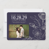 Blauw Elegant Bloem Bruiloft Save The Date (Voorkant)