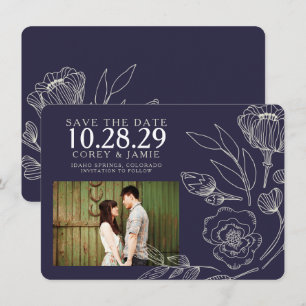 Blauw Elegant Bloem Bruiloft Save The Date