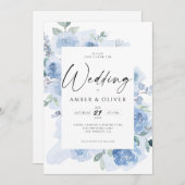 Blauw Elegant Bloem Licht Stofblauw Boho Bruiloft Kaart (Voorkant / Achterkant)