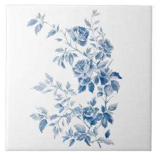 Blauw Elegant Bloem Motief Vintage Design Tegeltje