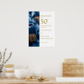 Blauw Elegant Bloemen 50e Jubileum Welkomstbord Poster (Keuken)