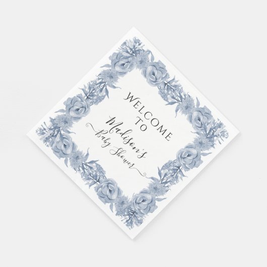 Blauw Elegant Bloemen Chinoiserie Baby Meisje Douc Servet (Hoek)