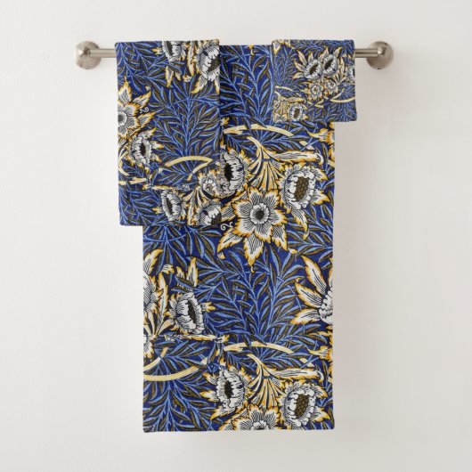 Blauw Elegant Bloemen  Patroon Bad Handdoek (Insitu)