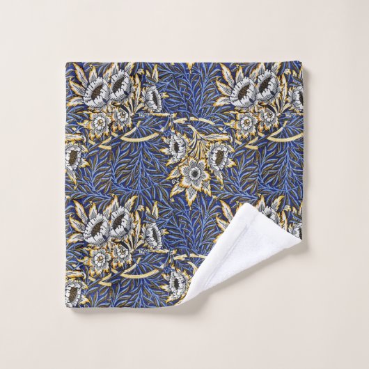 Blauw Elegant Bloemen  Patroon Bad Handdoek (Wasdoekje)