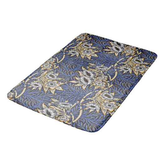 Blauw Elegant Bloemen  Patroon Badmat (Gekanteld)