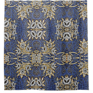 Blauw Elegant Bloemen Patroon Douchegordijn