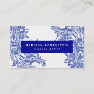  blauw-elegant bloemenpatroon visitekaartje