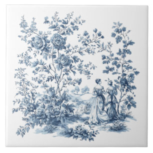 Blauw Elegant Bloemmotief Toile Vintage Ontwerp Tegeltje