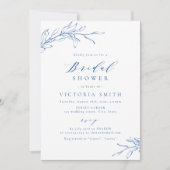 Blauw, elegant botanisch rustig vrijgezellenfeest kaart (Voorkant)