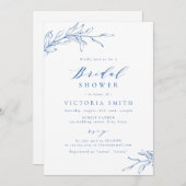 Blauw, elegant botanisch rustig vrijgezellenfeest kaart (Voorkant / Achterkant)