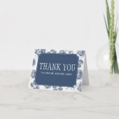 Blauw Elegant Chinoiserie bruiloft Bedankkaart (Voorkant)