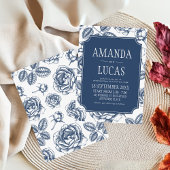 Blauw Elegant Chinoiserie bruiloft Kaart