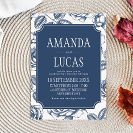 Blauw Elegant Chinoiserie bruiloft Kaart