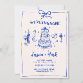 Blauw Elegant Cocktail Champagne Bruiloft Kaart (Voorkant)