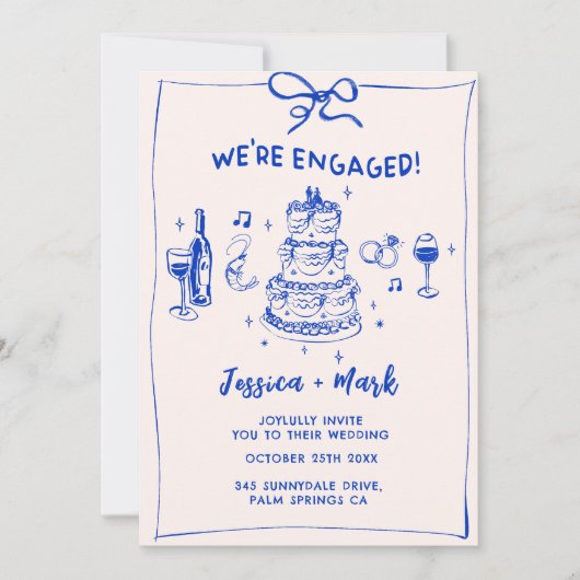 Blauw Elegant Cocktail Champagne Bruiloft Kaart (Voorkant)