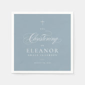 Blauw Elegant Cross Script Kalligrafie doopsel Servet (Voorkant)