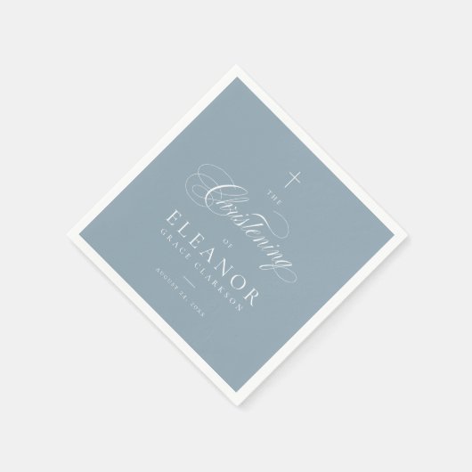 Blauw Elegant Cross Script Kalligrafie doopsel Servet (Hoek)