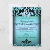 Blauw Elegant Damask Bachelorette Party Uitnodigin Kaart (Voorkant)