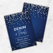 Blauw Elegant Denim en Parels Couple's Shower Kaart