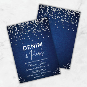 Blauw Elegant Denim en Parels Couple's Shower Kaart