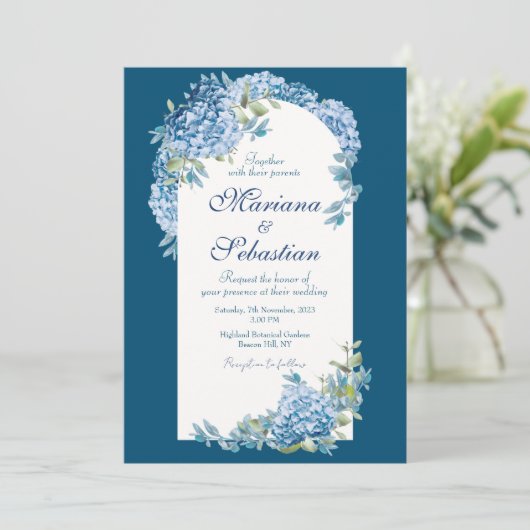 Blauw elegant, eenvoudig glanzend en prachtig save the date (Staand voorkant)