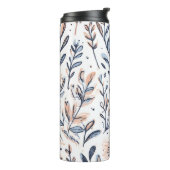 Blauw Elegant Esthetisch Bloemmotief Thermosbeker (Gedraaid links)
