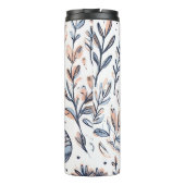 Blauw Elegant Esthetisch Bloemmotief Thermosbeker (Achterkant)