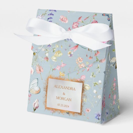 Blauw Elegant Favor Doosje met Wilde Bloemen (Voorkant Zijde)