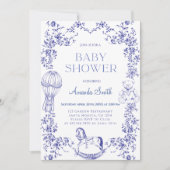 Blauw  Elegant Floral Baby shower Kaart (Voorkant)