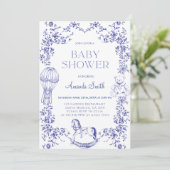 Blauw  Elegant Floral Baby shower Kaart (Staand voorkant)