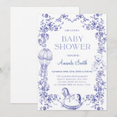 Blauw  Elegant Floral Baby shower Kaart (Voorkant / Achterkant)