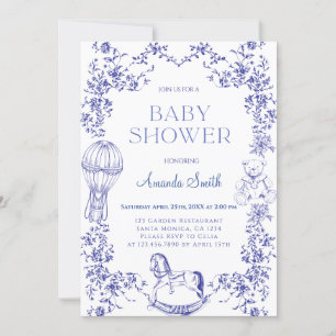 Blauw  Elegant Floral Baby shower Kaart