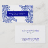  blauw Elegant Floral Flourish Pattern Visitekaartje (Voorkant / Achterkant)