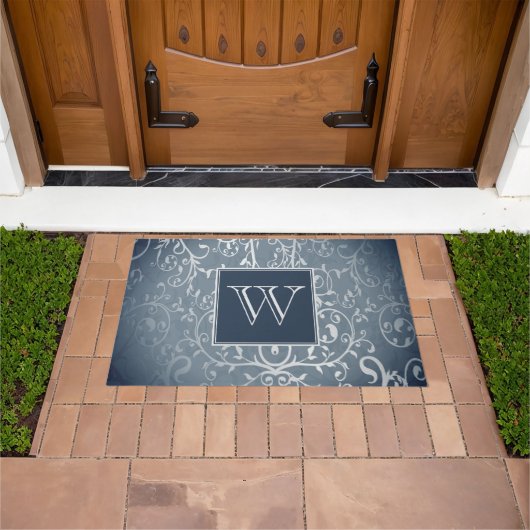 Blauw Elegant Floury Monogram Deurmat (Buiten)