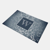 Blauw Elegant Floury Monogram Deurmat (Schuin)