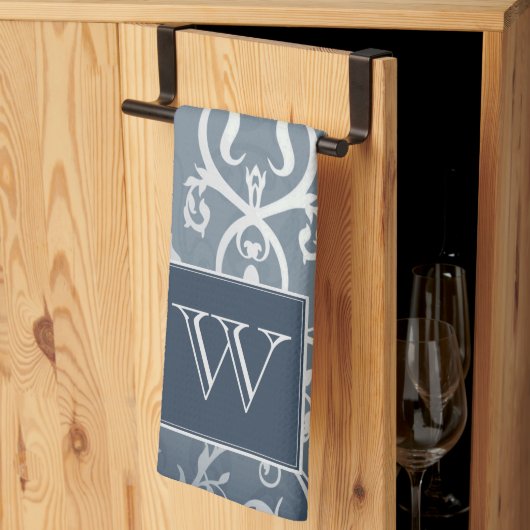 Blauw Elegant Floury Monogram Handdoek (Derde Gevouwen)
