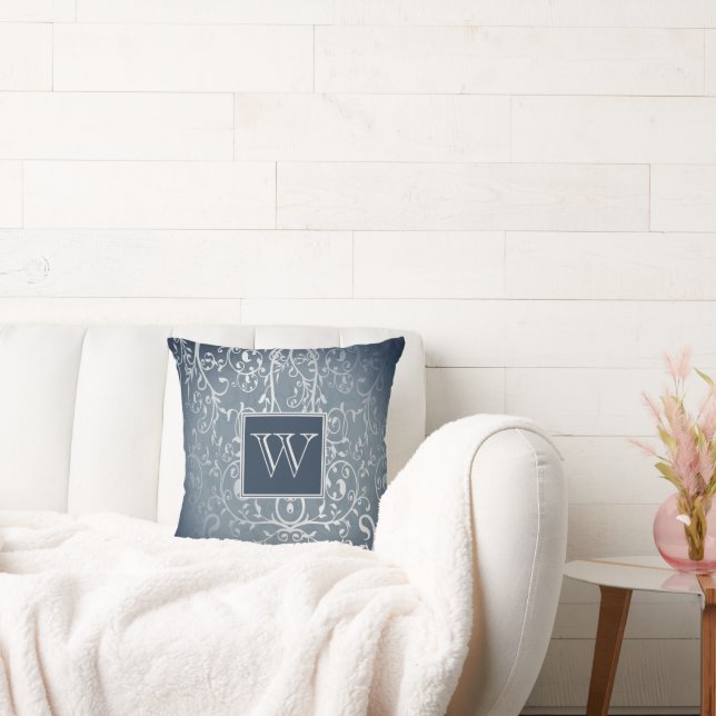 Blauw Elegant Floury Monogram Sierkussen (Bank)